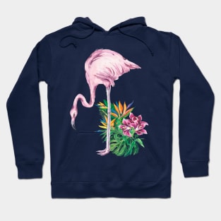 Pink Flamingo and Tropical Flowers Watercolor Art Hoodie